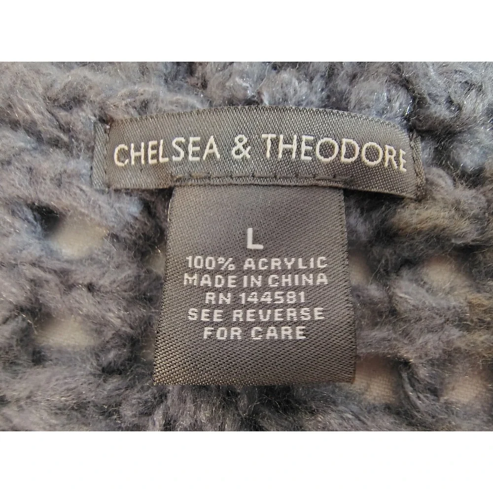 Chelsea & Theodore Blue Gray Open Knit Crochet V-Neck Pullover Boho Sweater Sz L